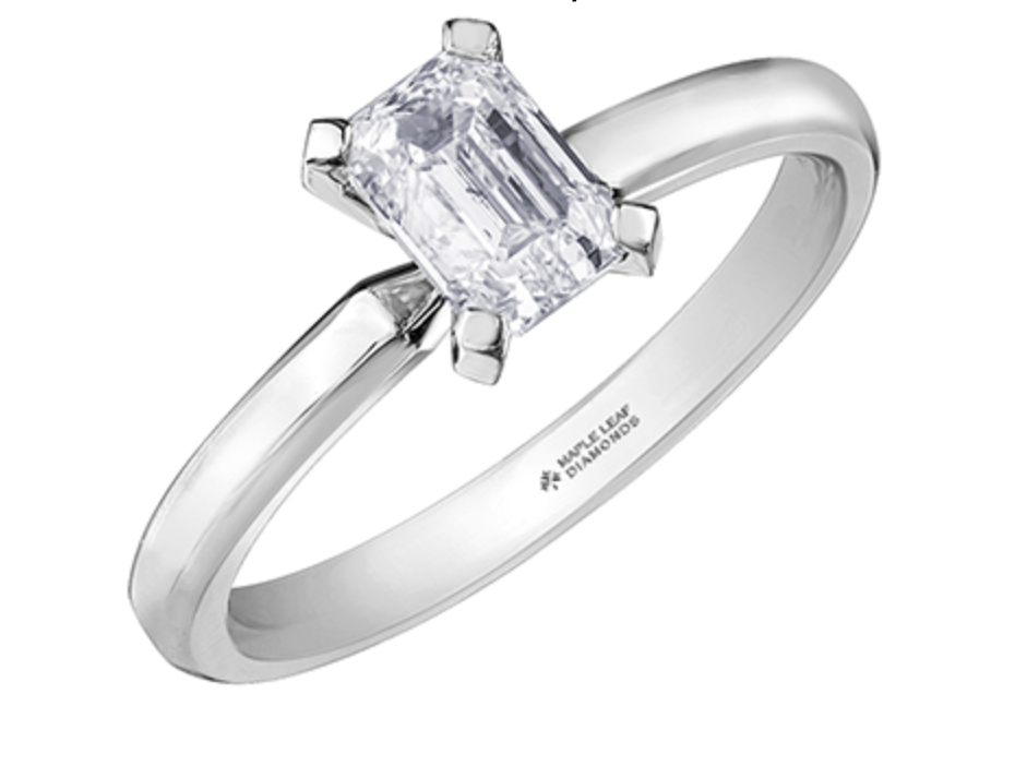 18K White Gold & Palladium Alloy (hypoallergenic) -1.00cttw Emerald Cut Canadian Diamond Engagement Ring