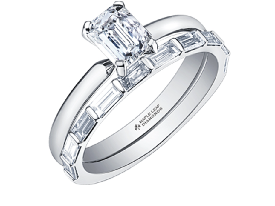 18K White Gold & Palladium Alloy (hypoallergenic) -1.00cttw Emerald Cut Canadian Diamond Engagement Ring