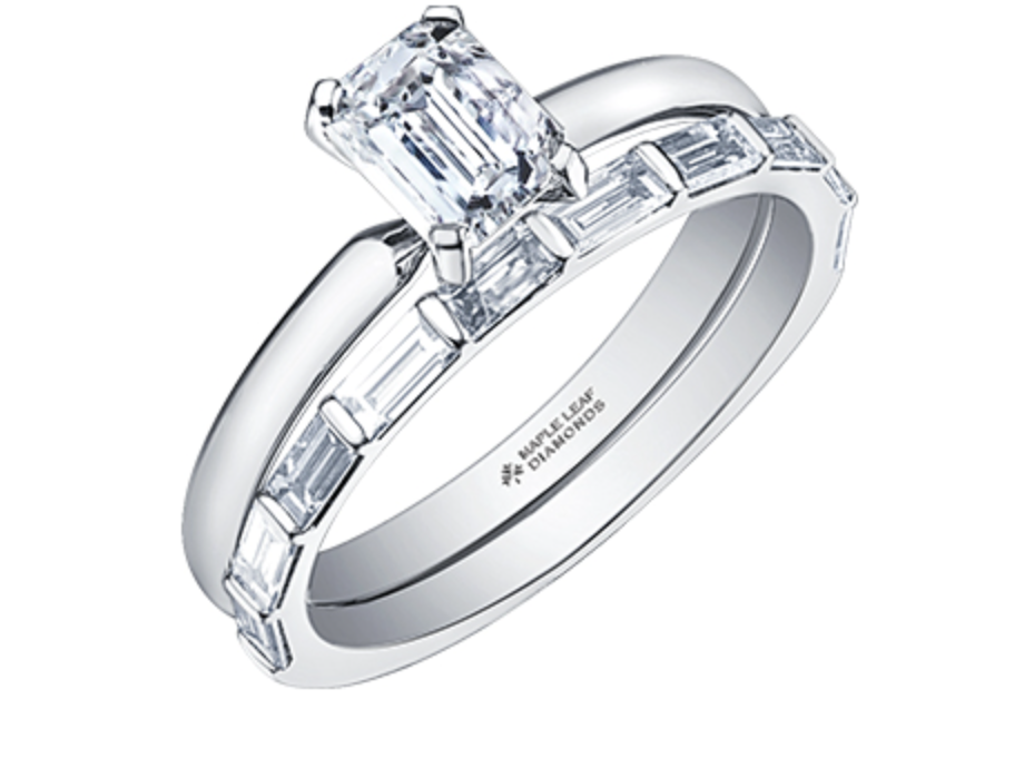 18K White Gold &amp; Palladium Alloy (hypoallergenic) 0.70-1.00cttw Emerald Cut Canadian Diamond Engagement Ring