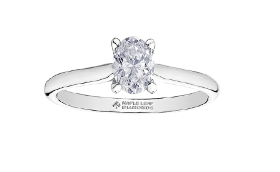 18K White Gold &amp; Palladium Alloy (hypoallergenic) 0.30-1.00cttw Oval Cut Canadian Diamond Engagement Ring