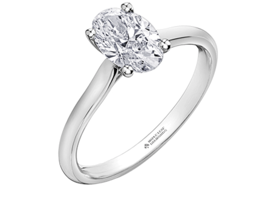 18K White Gold &amp; Palladium Alloy (hypoallergenic) 0.30-1.00cttw Oval Cut Canadian Diamond Engagement Ring