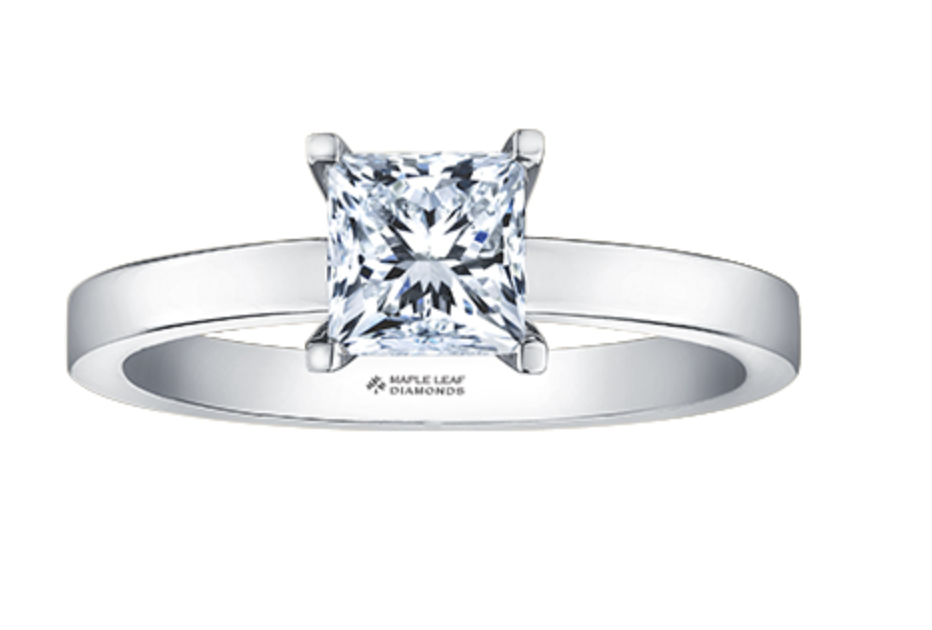 18K White Gold &amp; Palladium Alloy (hypoallergenic) 0.50-1.00cttw Princess Cut Canadian Diamond Engagement Ring