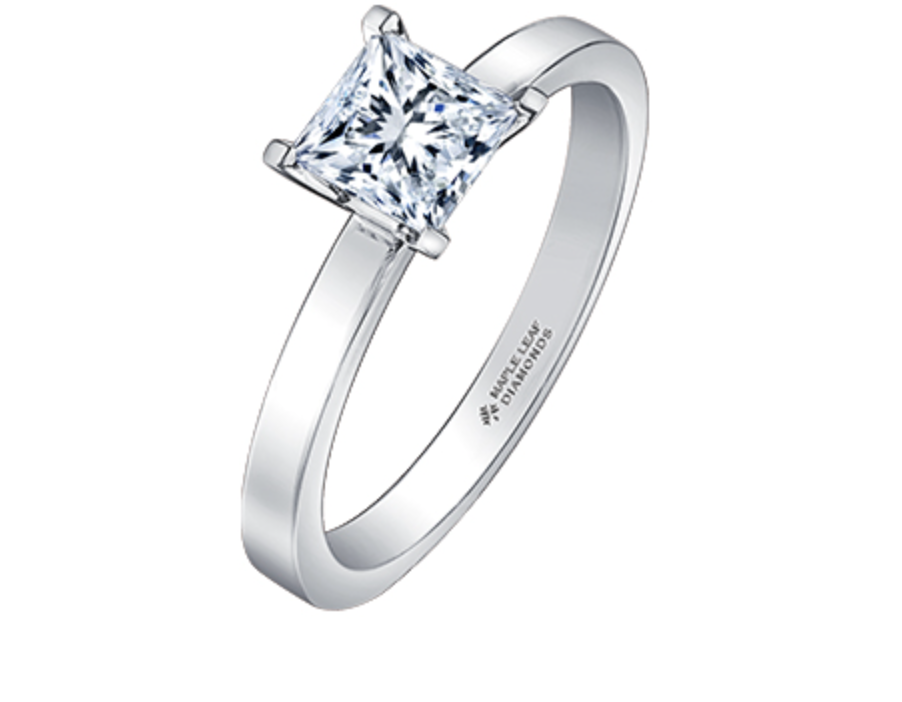 18K White Gold &amp; Palladium Alloy (hypoallergenic) 0.50-1.00cttw Princess Cut Canadian Diamond Engagement Ring