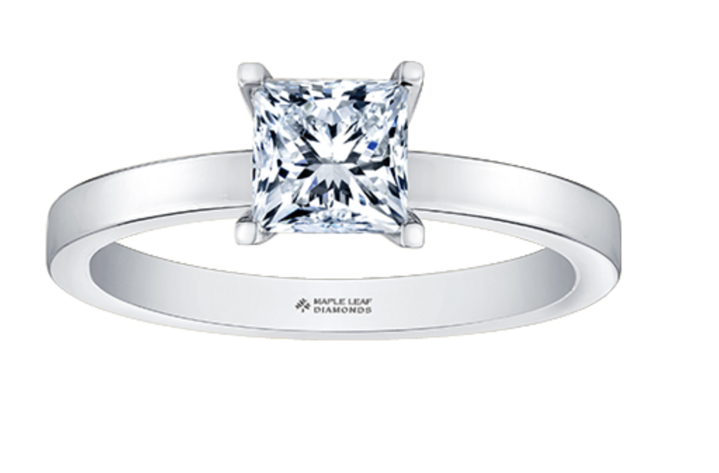 18K White Gold &amp; Palladium Alloy (hypoallergenic) 0.50-1.00cttw Princess Cut Canadian Diamond Engagement Ring