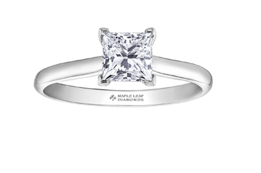 18K White Gold &amp; Palladium Alloy (hypoallergenic) 0.30-1.00cttw Princess Cut Canadian Diamond Engagement Ring