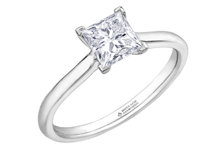 18K White Gold &amp; Palladium Alloy (hypoallergenic) 0.30-1.00cttw Princess Cut Canadian Diamond Engagement Ring