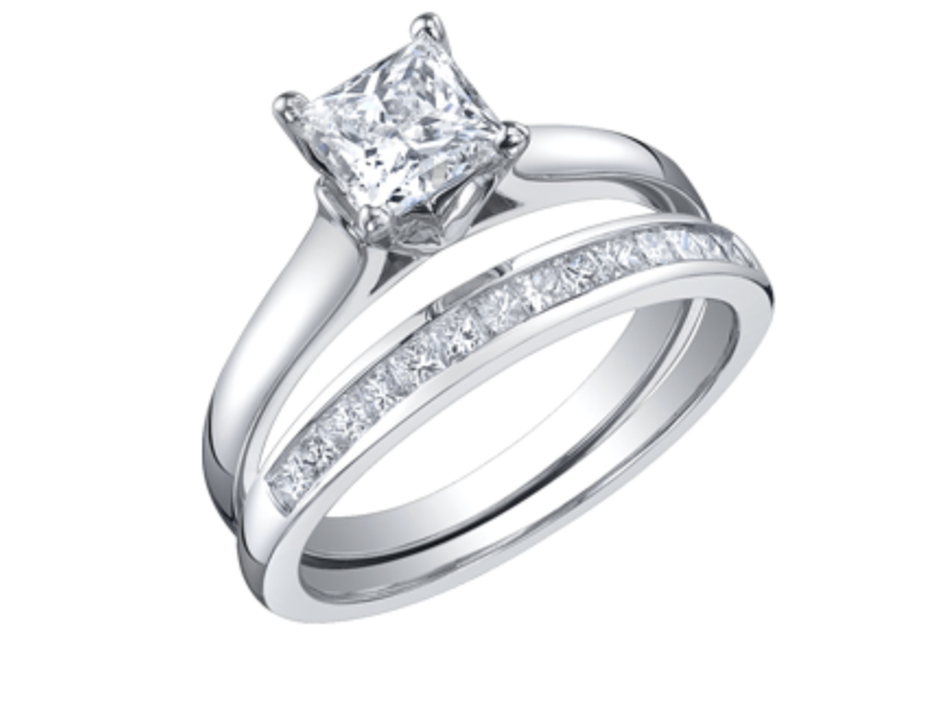 Anillo de compromiso de diamantes canadienses de talla princesa de 0,40-1,00 quilates en oro blanco de 18 quilates y aleación de paladio (hipoalergénico)