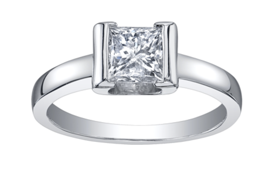 18K White Gold & Palladium Alloy (hypoallergenic) -1.00cttw Princess Cut Canadian Diamond Engagement Ring