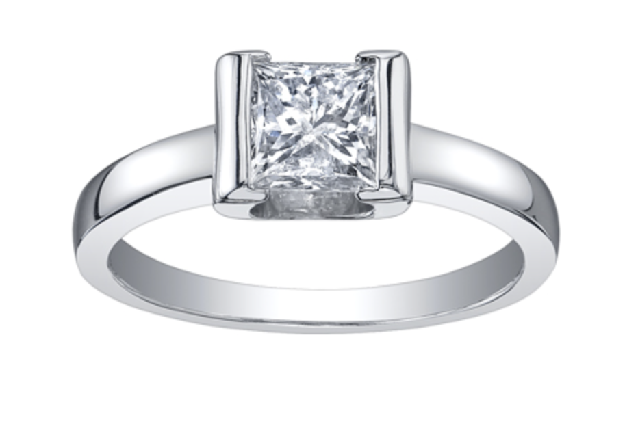 18K White Gold &amp; Palladium Alloy (hypoallergenic) 0.40-1.00cttw Princess Cut Canadian Diamond Engagement Ring