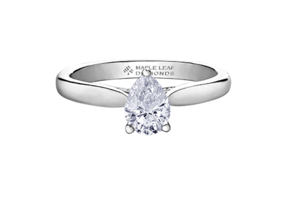 18K White Gold &amp; Palladium Alloy (hypoallergenic) 0.73cttw Pear Shape Canadian Diamond Engagement Ring