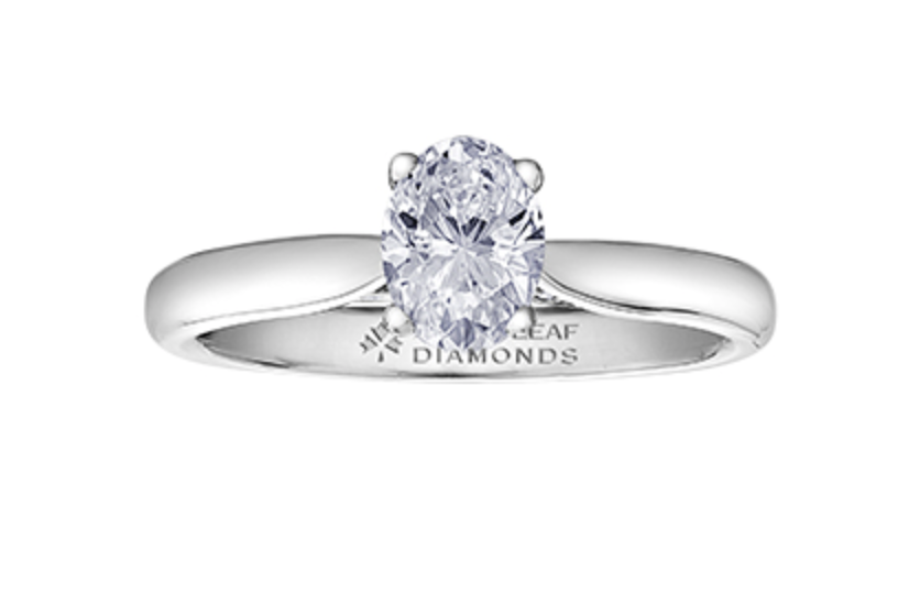 18K White Gold &amp; Palladium Alloy (hypoallergenic) 0.73cttw Oval Shape Canadian Diamond Engagement Ring