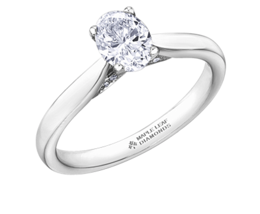 18K White Gold &amp; Palladium Alloy (hypoallergenic) 0.73cttw Oval Shape Canadian Diamond Engagement Ring