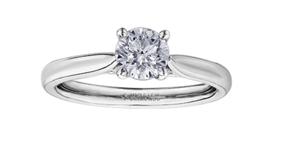 18K White Gold &amp; Palladium Alloy (hypoallergenic) 0.73cttw Round Brilliant Canadian Diamond Engagement Ring