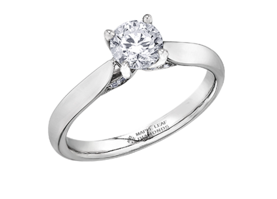 18K White Gold &amp; Palladium Alloy (hypoallergenic) 0.73cttw Round Brilliant Canadian Diamond Engagement Ring