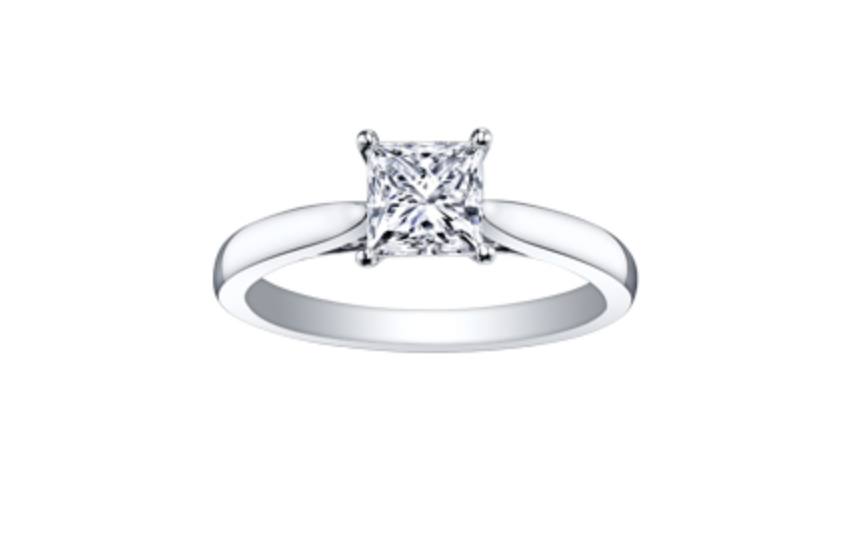 18K White Gold &amp; Palladium Alloy (hypoallergenic) 0.53-1.03cttw Princess Cut Canadian Diamond Engagement Ring