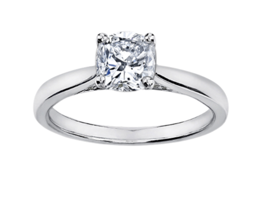 18K White Gold &amp; Palladium Alloy (hypoallergenic) 0.55-1.05cttw Cushion Cut Canadian Diamond Engagement Ring