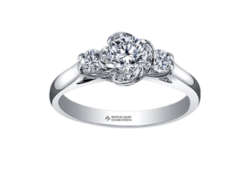 18K White Gold Palladium Alloy (hypoallergenic) 0.50-0.80cttw Round Brilliant 3 Stone Canadian Diamond Engagement Ring