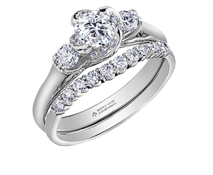 18K White Gold Palladium Alloy (hypoallergenic) 0.50-0.80cttw Round Brilliant 3 Stone Canadian Diamond Engagement Ring