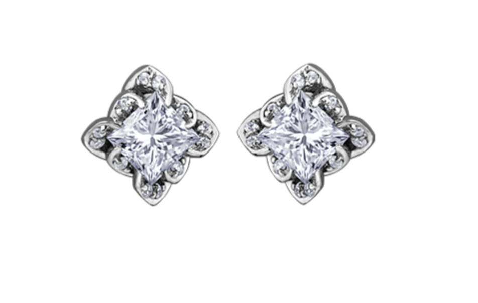 18K White Gold With Palladium Alloy(hypoallergenic) 0.30-1.10cttw Princess Cut Canadian Diamond Earrings
