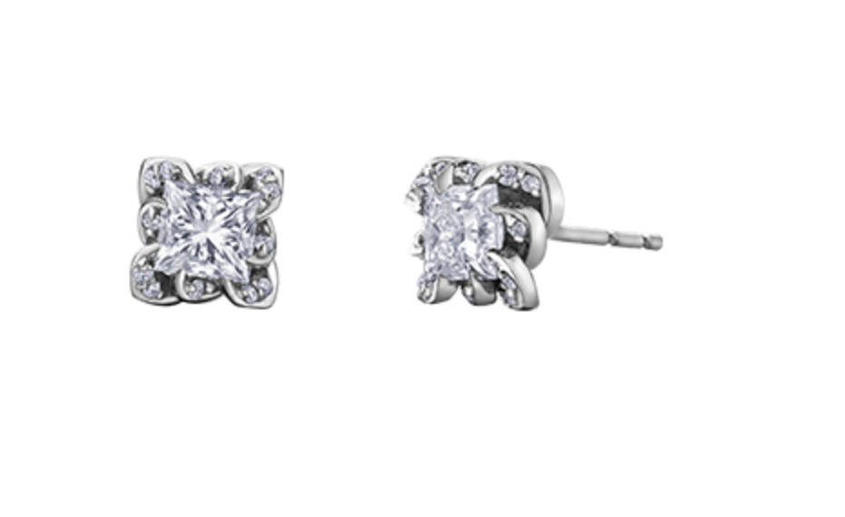 18K White Gold With Palladium Alloy(hypoallergenic) 0.30-1.10cttw Princess Cut Canadian Diamond Earrings