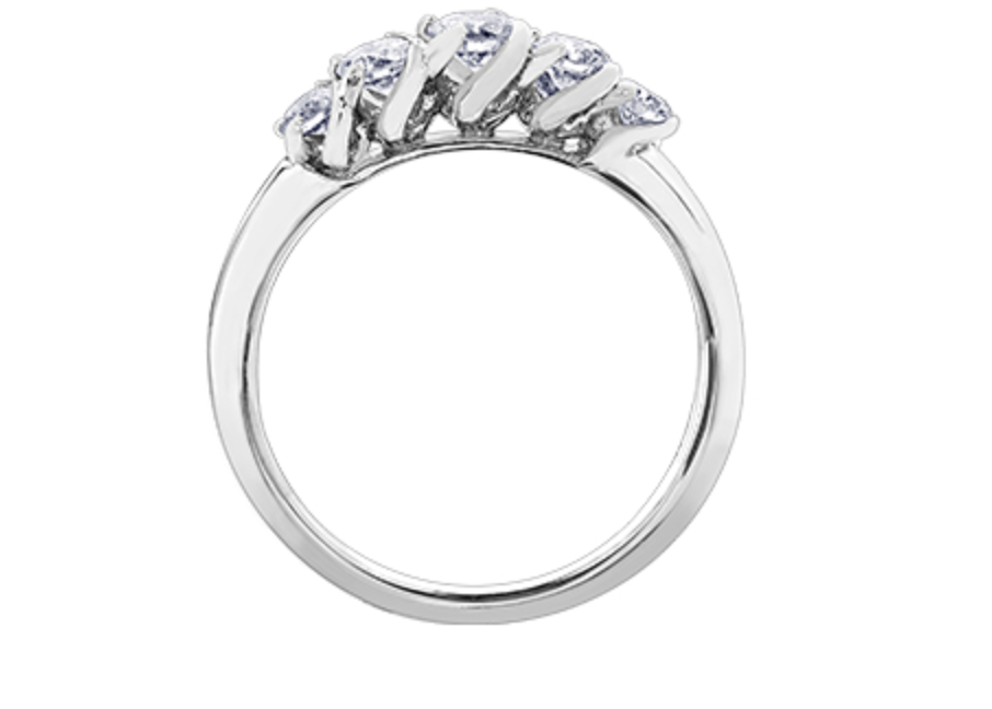 18K White Gold Palladium Alloy (hypoallergenic) 0.60cttw Round Brilliant 5 Stone Canadian Diamond Engagement Ring