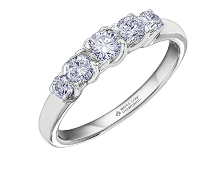 18K White Gold Palladium Alloy (hypoallergenic) 0.60cttw Round Brilliant 5 Stone Canadian Diamond Engagement Ring