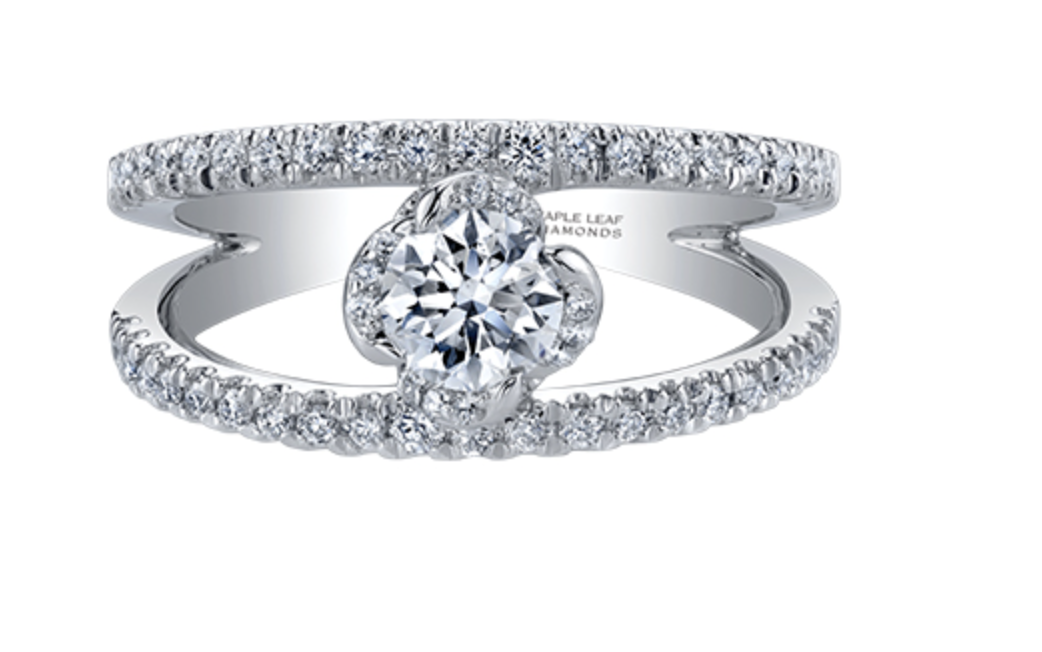 18K White Gold Palladium Alloy (hypoallergenic) 0.90cttw Round Brilliant Canadian Diamond Engagement Ring
