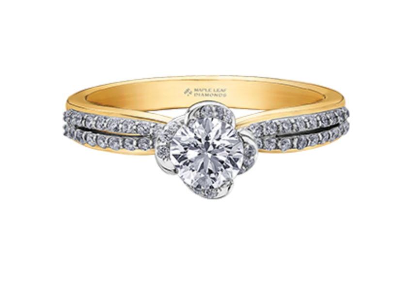 Anillo de compromiso de diamante canadiense brillante redondo de 0,70 quilates de aleación de paladio en oro amarillo de 18 quilates (hipoalergénico)