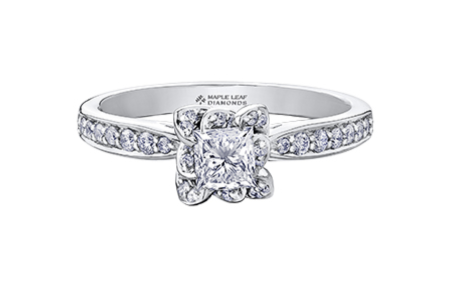 18K White Gold Palladium Alloy (hypoallergenic) 0.60cttw Princess Cut Canadian Diamond Engagement Ring