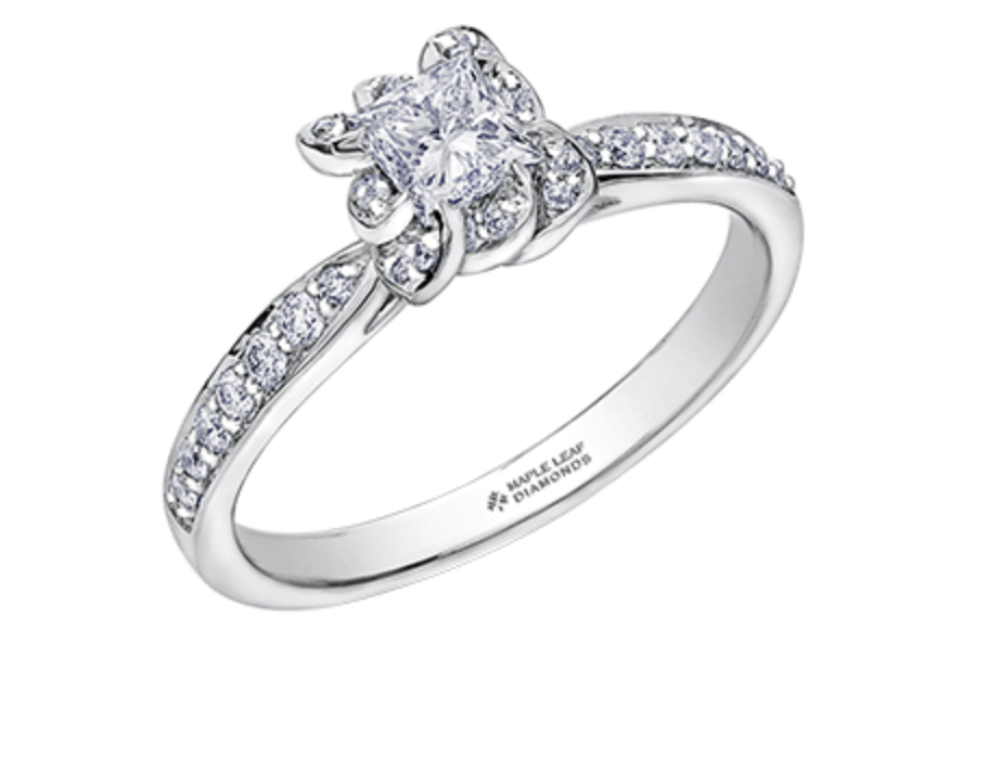 18K White Gold Palladium Alloy (hypoallergenic) 0.60cttw Princess Cut Canadian Diamond Engagement Ring