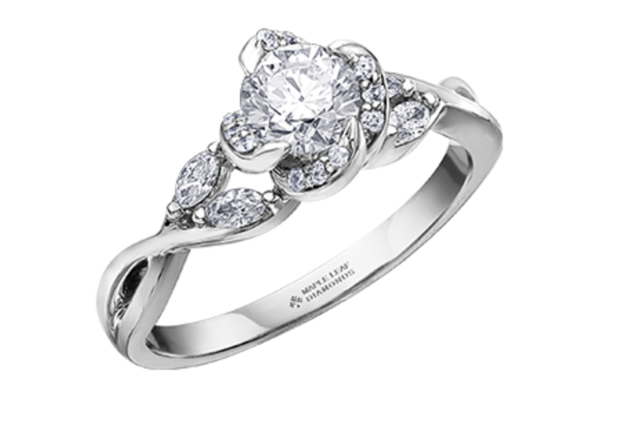 18K White Gold Palladium Alloy (hypoallergenic) 0.93cttw Round Brilliant Canadian Diamond Engagement Ring
