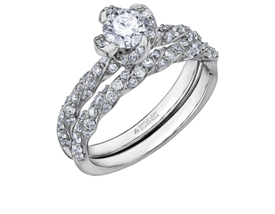 Anillo de compromiso de diamante canadiense brillante redondo de 0,51-0,95 quilates de aleación de paladio en oro blanco de 18 quilates (hipoalergénico)