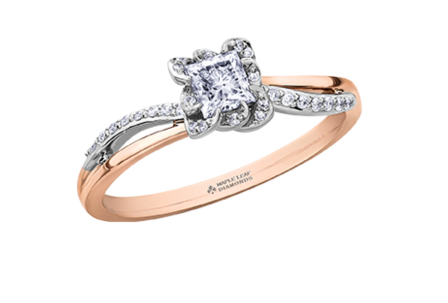 18K White &amp; Rose Gold Palladium Alloy (hypoallergenic) 0.40cttw Princess Cut Canadian Diamond Engagement Ring