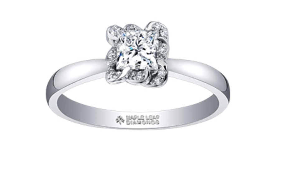 18K White Gold Palladium Alloy (hypoallergenic) 0.33-1.08cttw Princess Cut Canadian Diamond Engagement Ring