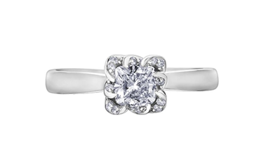 18K White Gold Palladium Alloy (hypoallergenic) 0.33-1.08cttw Cushion Cut Canadian Diamond Engagement Ring