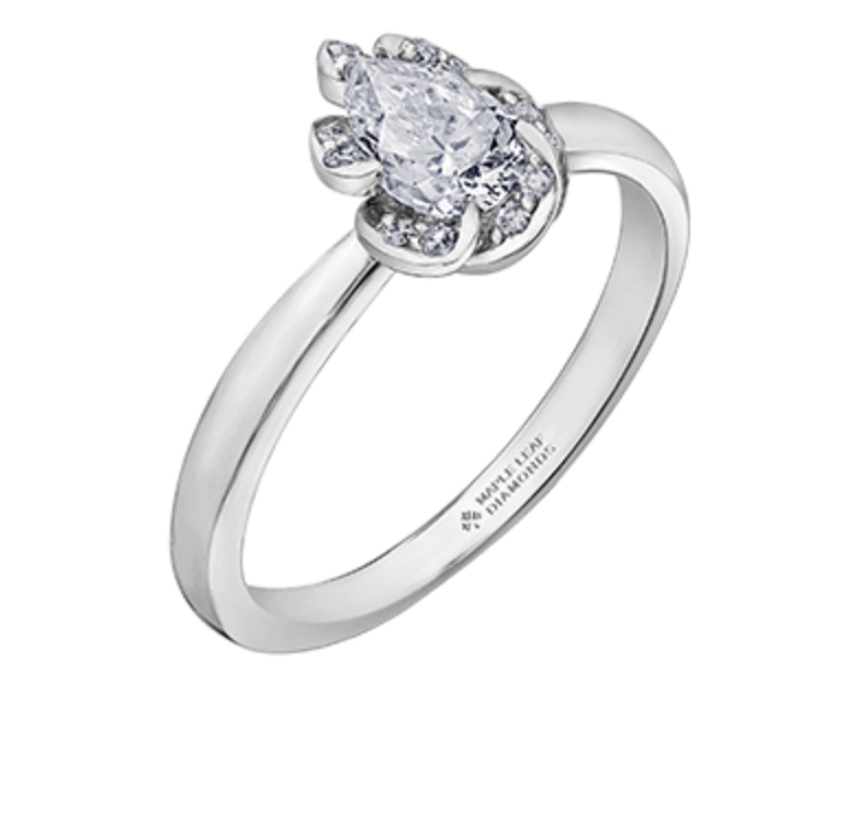 18K White Gold Palladium Alloy (hypoallergenic) 0.46-0.56cttw Pear Shape Canadian Diamond Engagement Ring