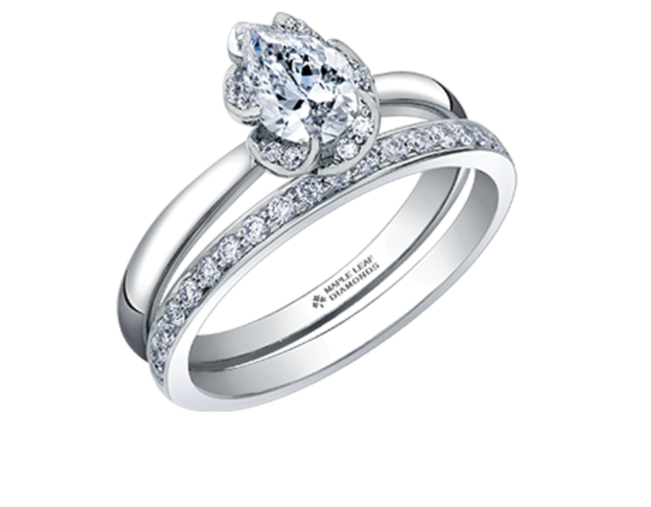 18K White Gold Palladium Alloy (hypoallergenic) 0.46-0.56cttw Pear Shape Canadian Diamond Engagement Ring