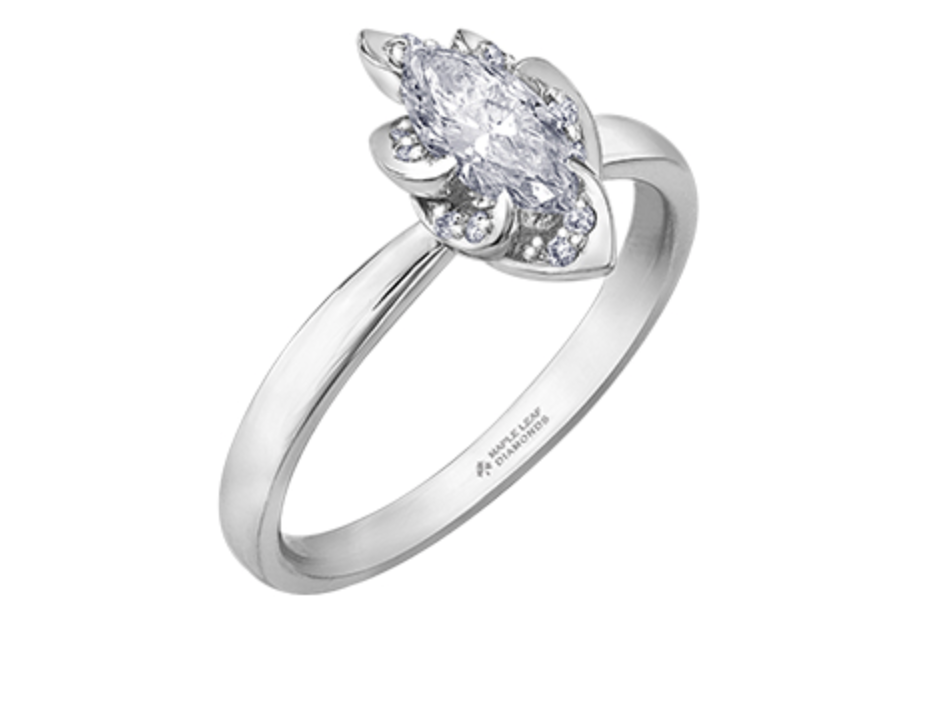 18K White Gold Palladium Alloy (hypoallergenic) 0.56cttw Marquise Shape Canadian Diamond Engagement Ring