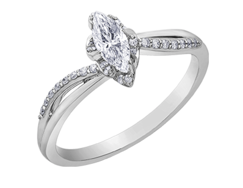 18K White Gold Palladium Alloy (hypoallergenic) 0.40cttw Marquise Cut Canadian Diamond Engagement Ring