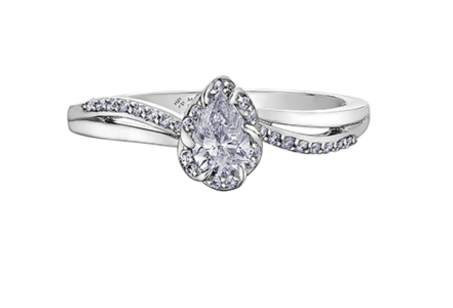 18K White Gold Palladium Alloy (hypoallergenic) 0.40cttw Pear Shape Canadian Diamond Engagement Ring