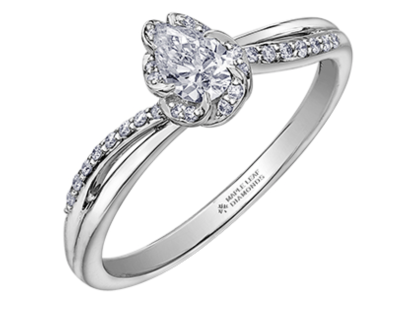 18K White Gold Palladium Alloy (hypoallergenic) 0.40cttw Pear Shape Canadian Diamond Engagement Ring