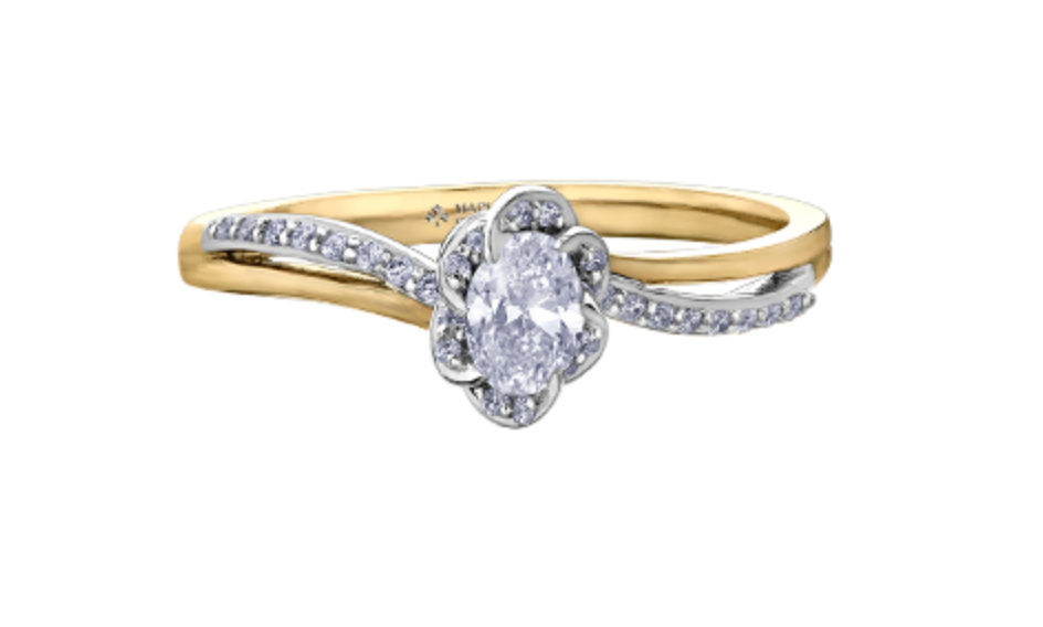 18K White &amp; Yellow Gold Palladium Alloy (hypoallergenic) 0.40cttw Oval Cut Canadian Diamond Engagement Ring