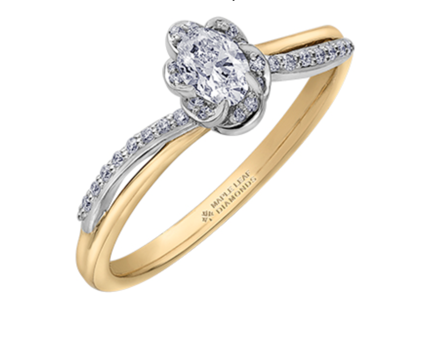 18K White &amp; Yellow Gold Palladium Alloy (hypoallergenic) 0.40cttw Oval Cut Canadian Diamond Engagement Ring