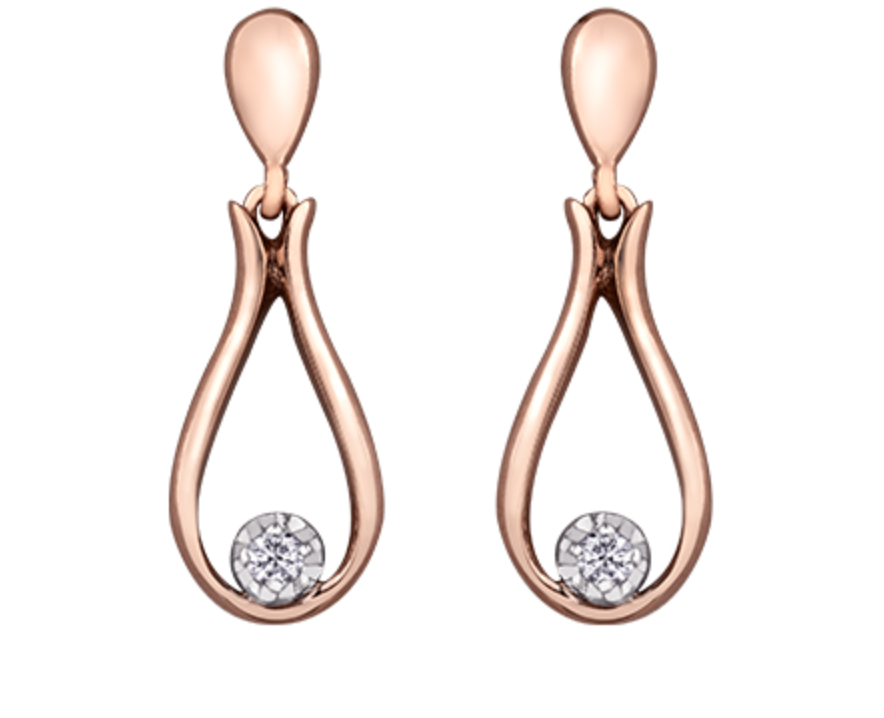 10K Rose Gold 0.06cttw Round Brilliant Canadian Diamond Dangle Earrings
