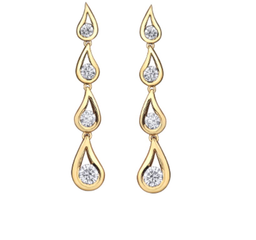 14K Yellow Gold 0.64cttw Round Brilliant Canadian Diamond Dangle Earrings