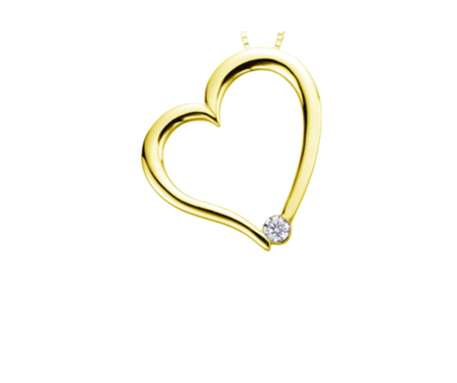 Colgante en forma de corazón con diamantes de 0,03 quilates en oro blanco, amarillo o rosa de 10 quilates, 18&quot;
