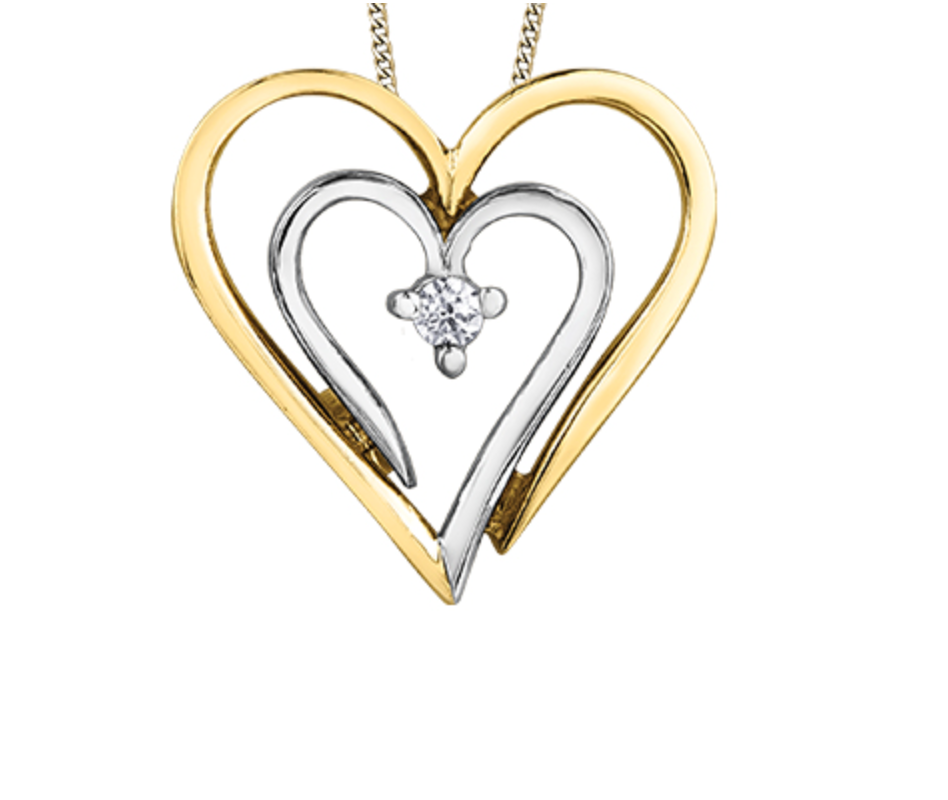 10K White &amp; Yellow Gold 0.04cttw Diamond Heart Pendant, 18&quot;