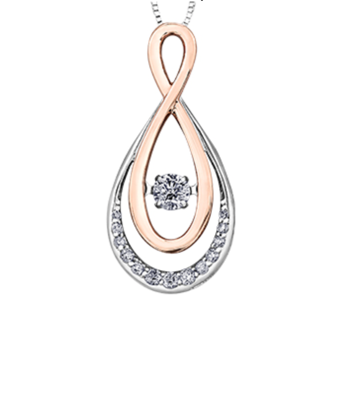 10K White &amp; Rose Gold 0.16cttw Shimmer Diamond Pendant, 18&quot;