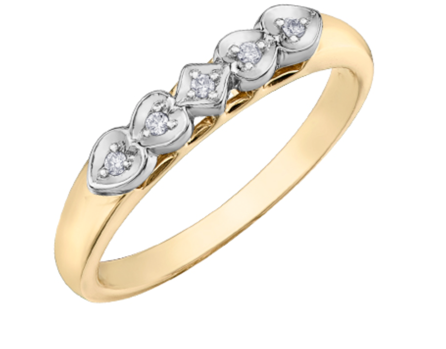 Alianza de boda con diamantes canadienses de 0,025 quilates en oro de 10 quilates en dos tonos 