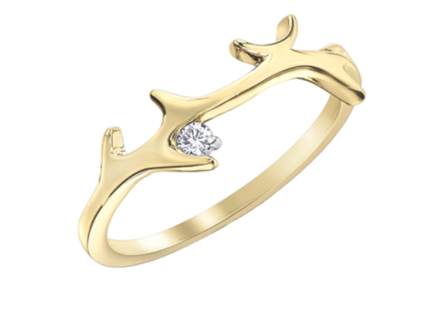 10K Yellow Gold 0.04cttw Diamond Antler Ring